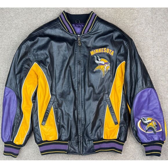 Carl Banks G-III NFL Vtg Minnesota‎ Viking Leather Varsity Jacket Size Large - Picture 1 of 9